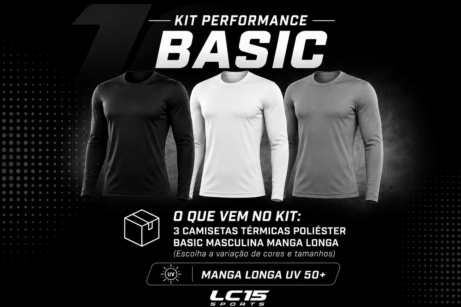 Camiseta Térmica Masculina Poliamida Premium Manga Longa UV 50+ LC15 Sports